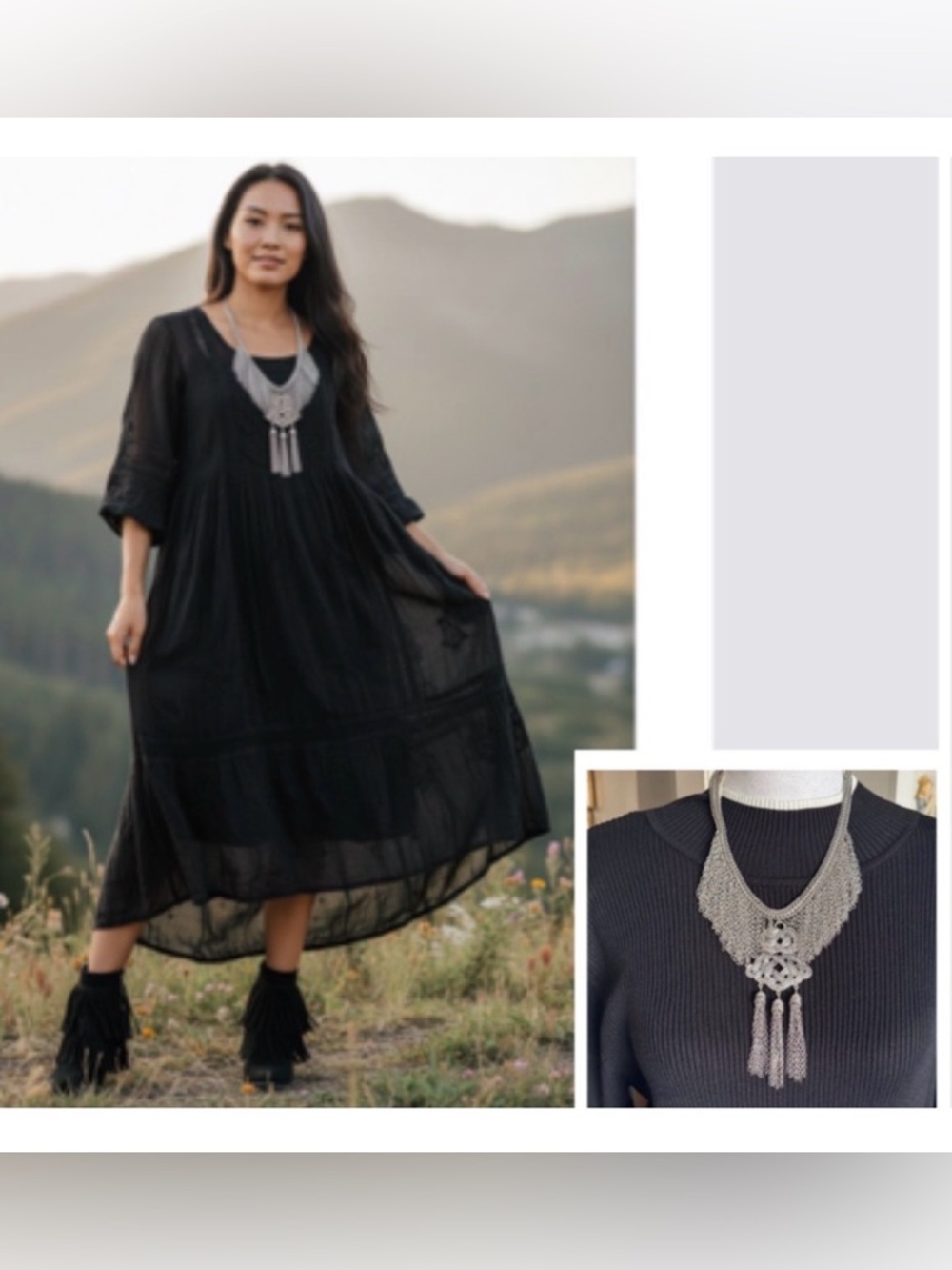 BECCA Silver tone Chain Tassel Necklace bib NWT by Chico’s  Trendy Boho RTL 75